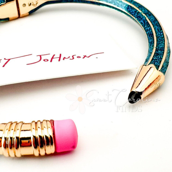 Betsey Johnson TEAL Back to School Pencil Bracelet Bangle Teacher Gift Box NEW! - Picture 2 of 5